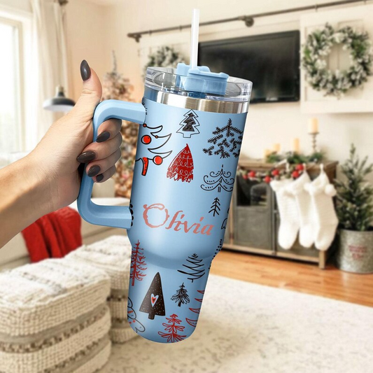 Personalized Christmas Pine Tree 40oz Cup With Handle