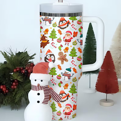 Christmas Cute Pattern Tumbler 40oz With Handle, Christmas 40oz Tumbler